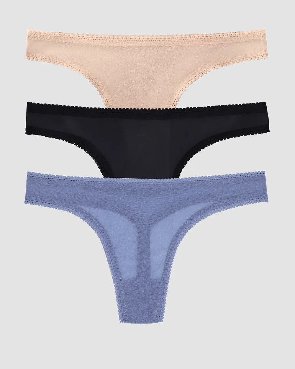 Gossamer Mesh Hip G Thong Underwear 3 Pack - Country Blue Black Champagne