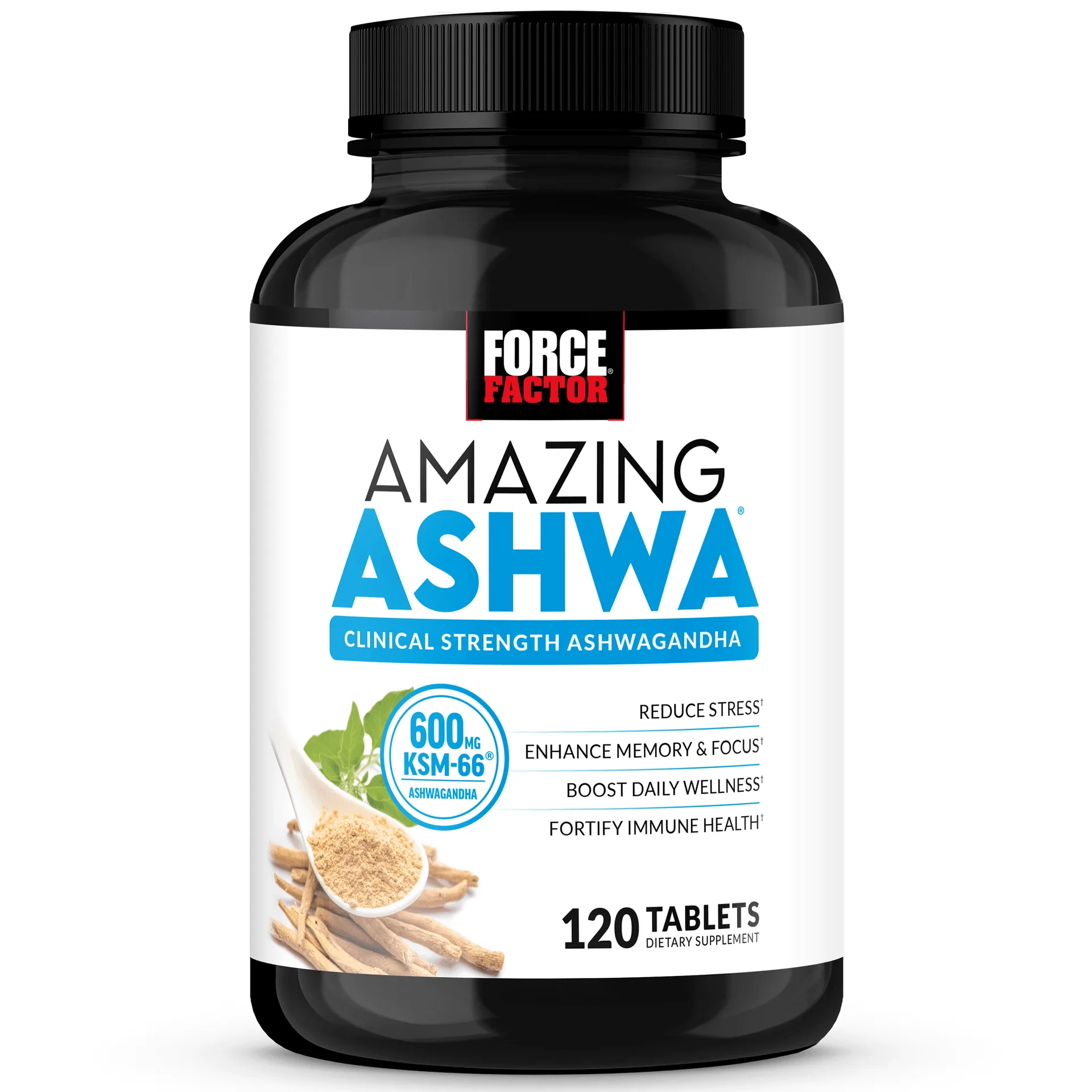 Force Factor Amazing Ashwa comprimidos, con suplemento de ashwagandha KSM-66®, para aliviar el estrés, relajación, memoria, concentración y apoyo inmunitario, 120 unidades