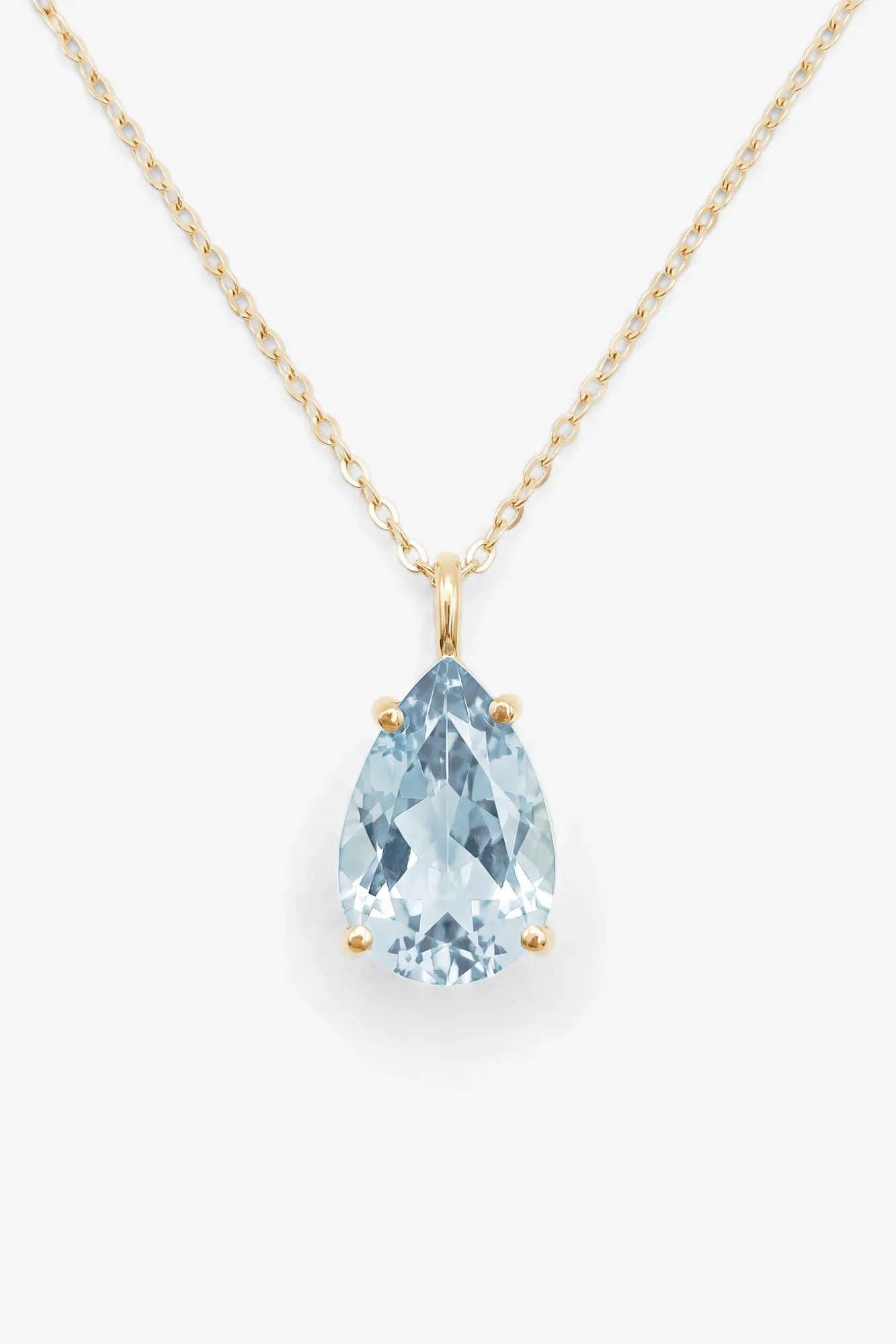 Solitaire Pear Cut 14K Gold Fill Necklace - Blue Topaz
