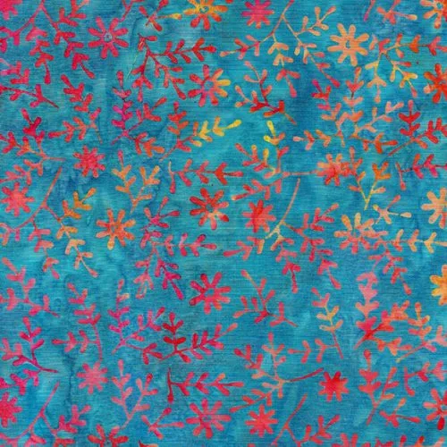 Batik Flower Pot Fabric: Quilting with Blue Waterfall Sprigs