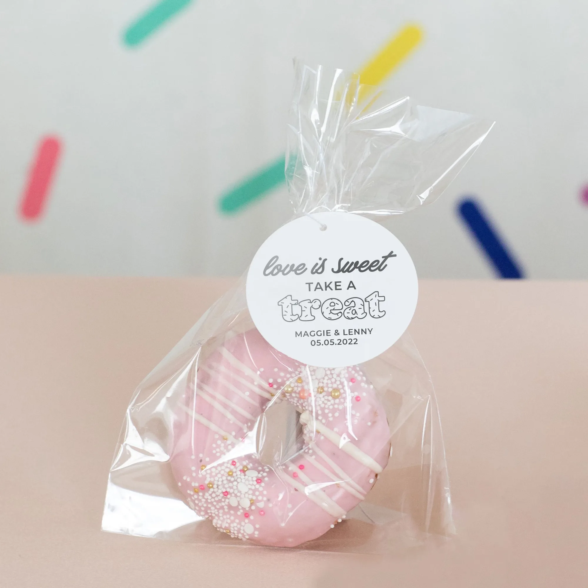 Sacchetti di cellophane trasparenti con etichette personalizzate, confezione da 50 - Love is Sweet