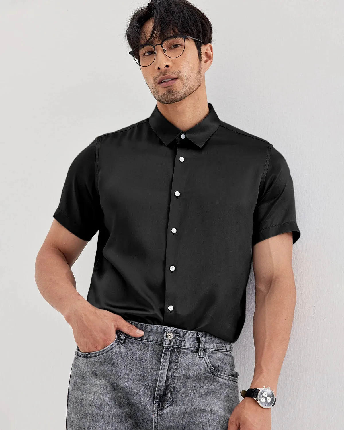 Camicia Uomo in Seta Lavabile a Maniche Corte