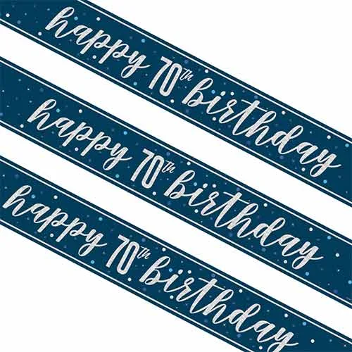 Navy Blue Glitz 70e Verjaardag Holografische Folie Banner 274cm