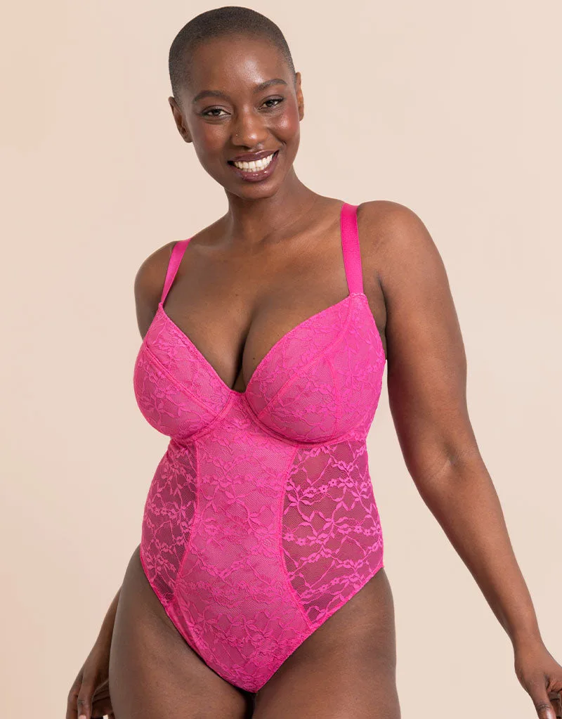 Curvy Kate All Night Lace Plunge Body Hot Pink/ Blush