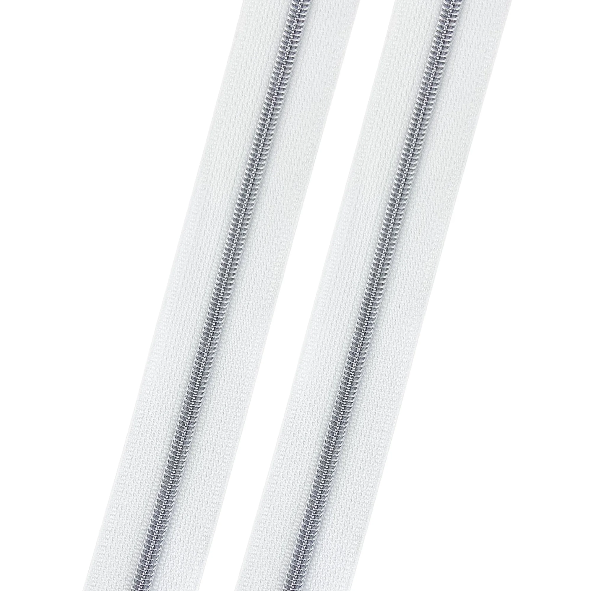 White - #3 Silver Nylon Coil Zipper Tape