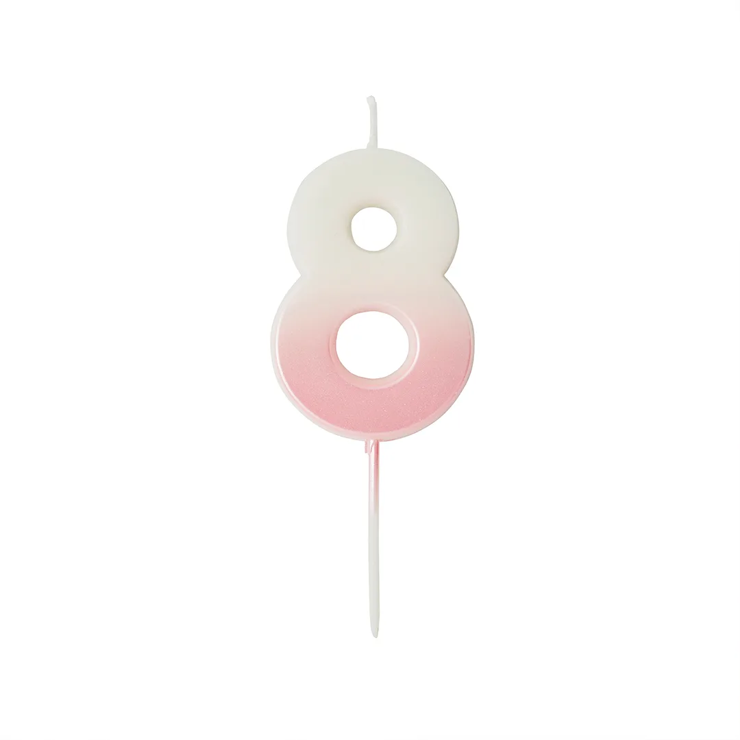Baby Pink Ombre Number 8 Shaped Wax Pick Candle 6.2cm