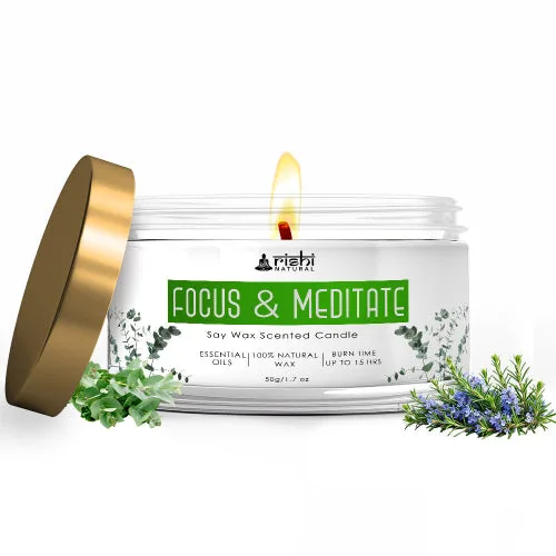 Lilin Fokus & Meditasi – Lilin Aromaterapi 100% Alami dengan Soy Wax dan Minyak Esensial Asli; Waktu Bakar Bersih hingga 15 jam