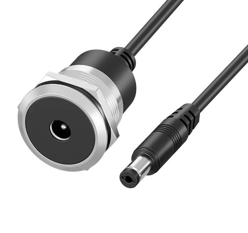 DC 5.5x2.1mm Waterproof Panel Mount Power Cable – Female to Male Connector Silver