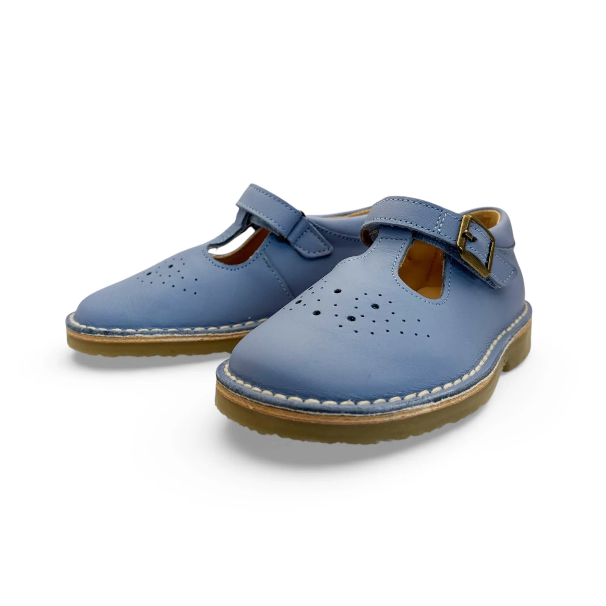 Penny T-Bar Kids Shoe - Cornflower Blue Leather