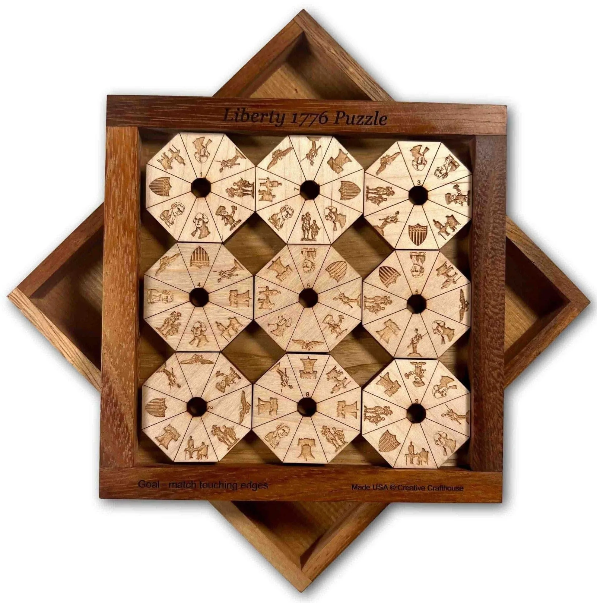 Puzzle en Bois Liberté 1776 | Casse-tête Logique d'Appariement des Bords