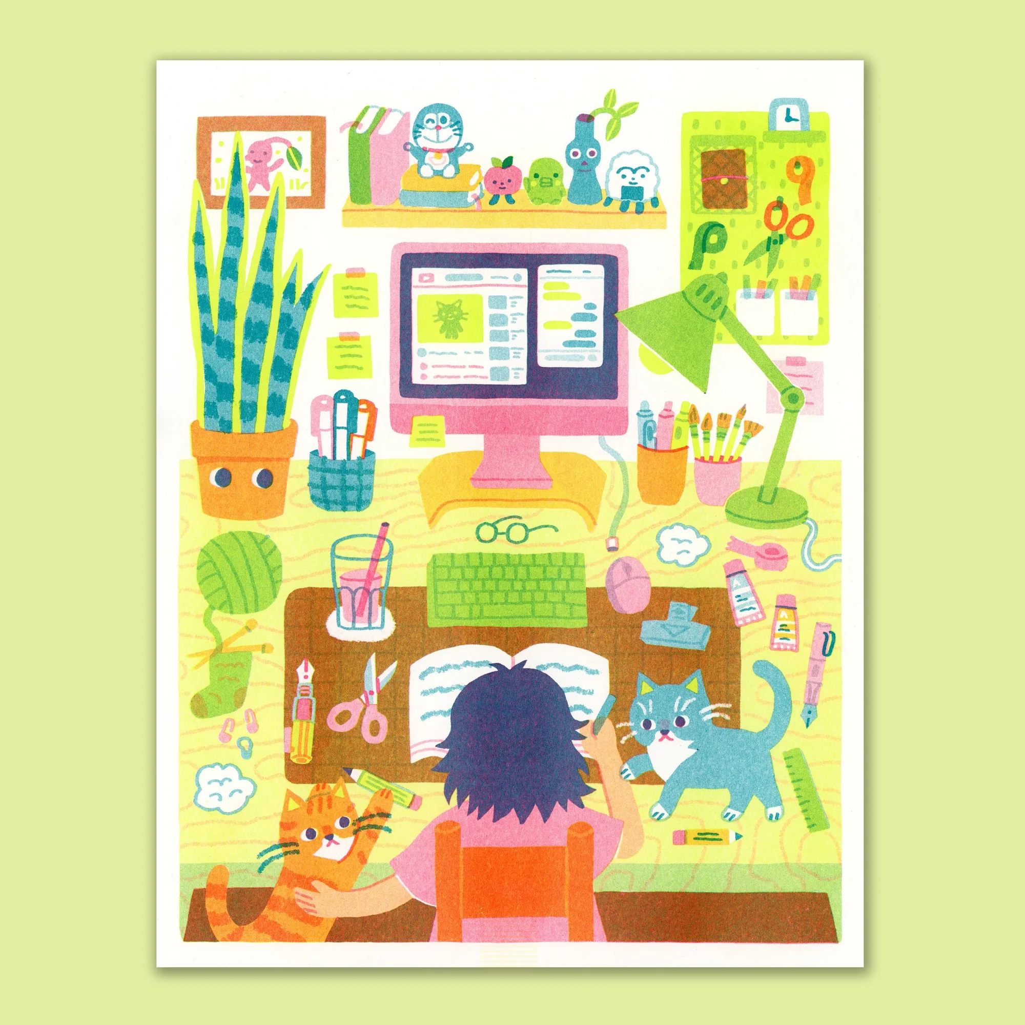 WFH with Cats Print: Desk Setup Ideas for Home Offices
