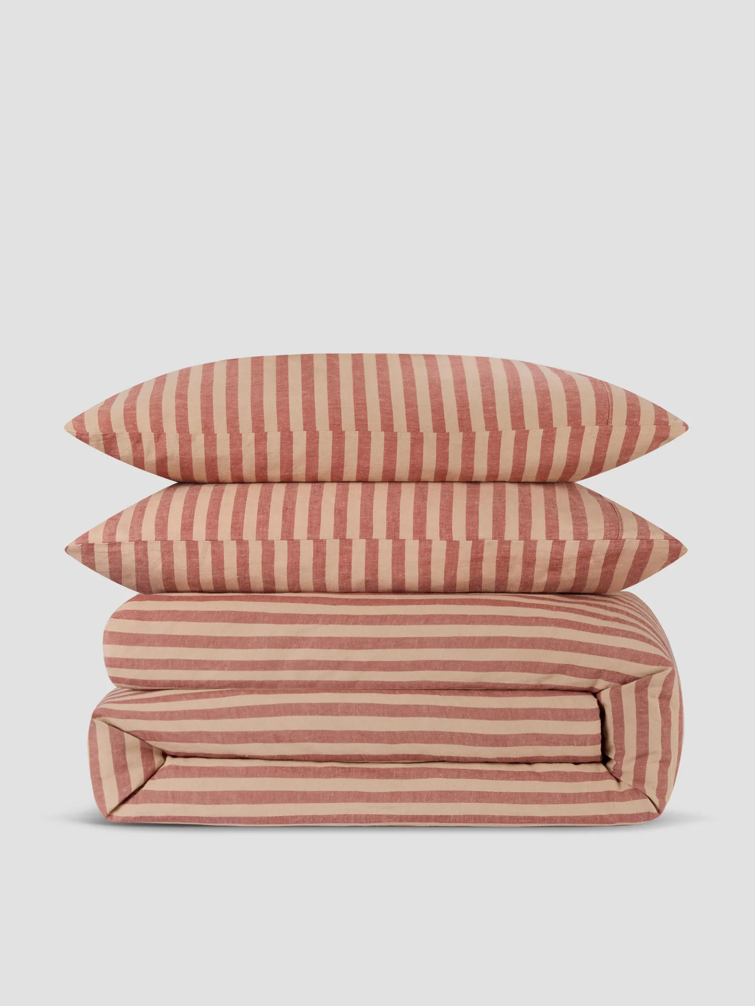 Sandstone Red Pembroke Stripe Linen Blend Duvet Set