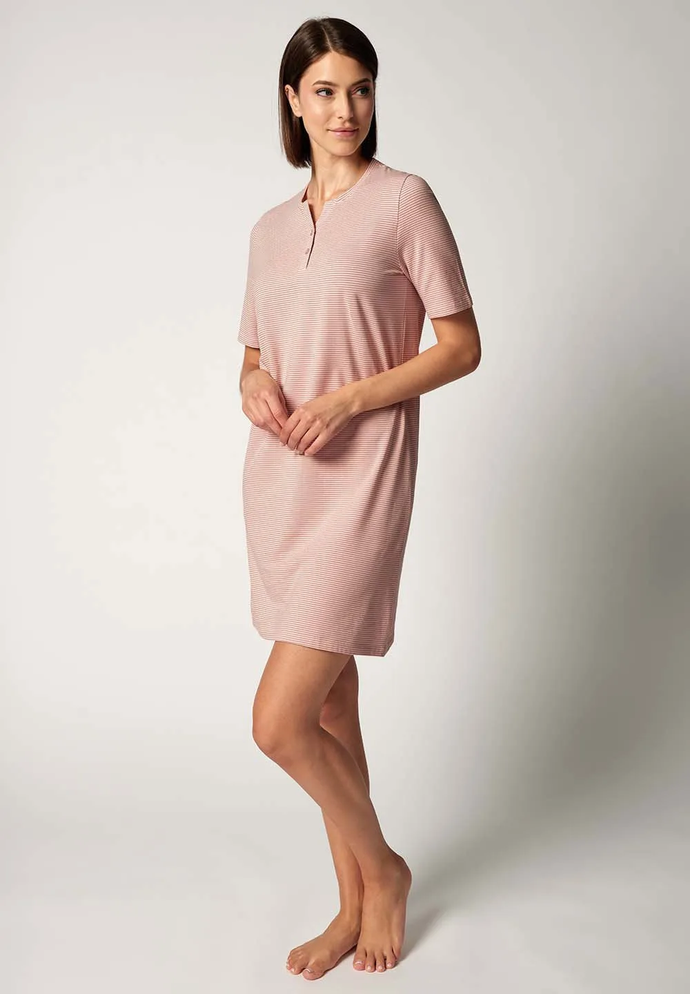 Night Basic Selection Nachthemd kurzarm | mokkarose stripes 010294-01H322