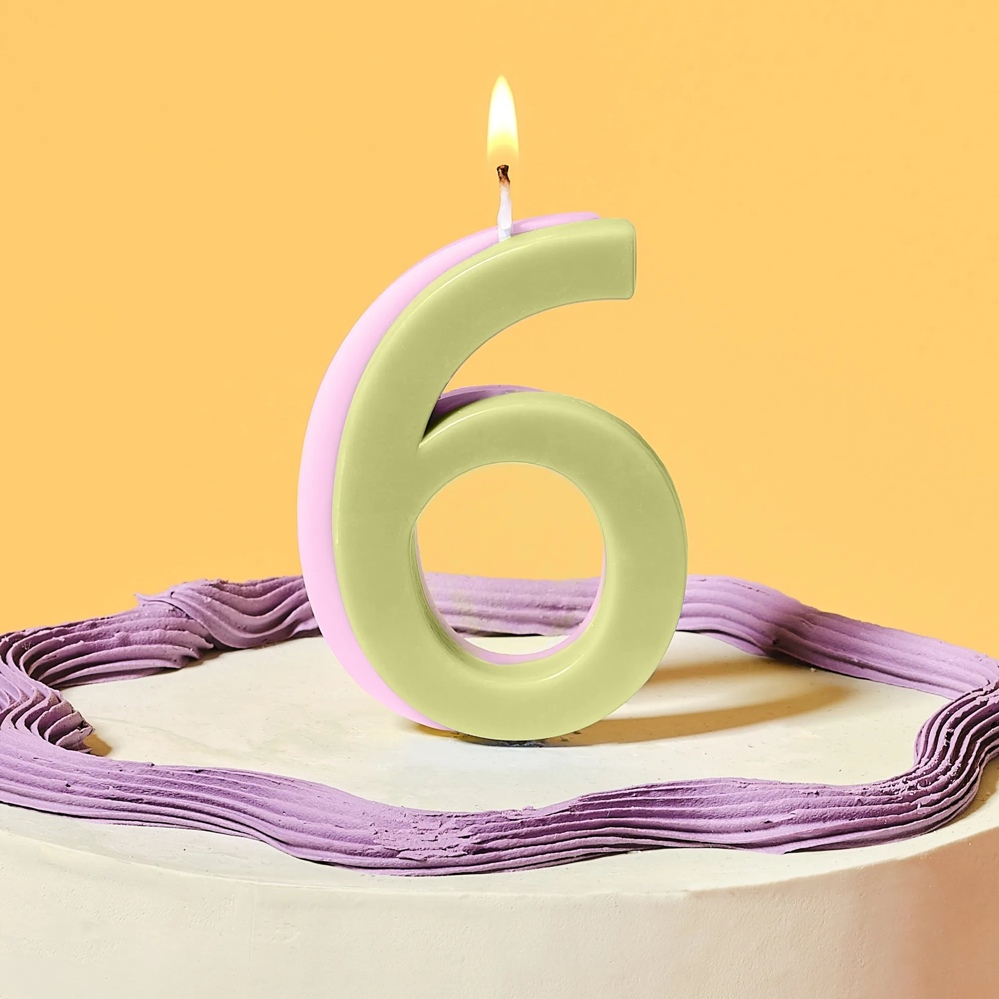 Green and Lilac Number 6 Candle