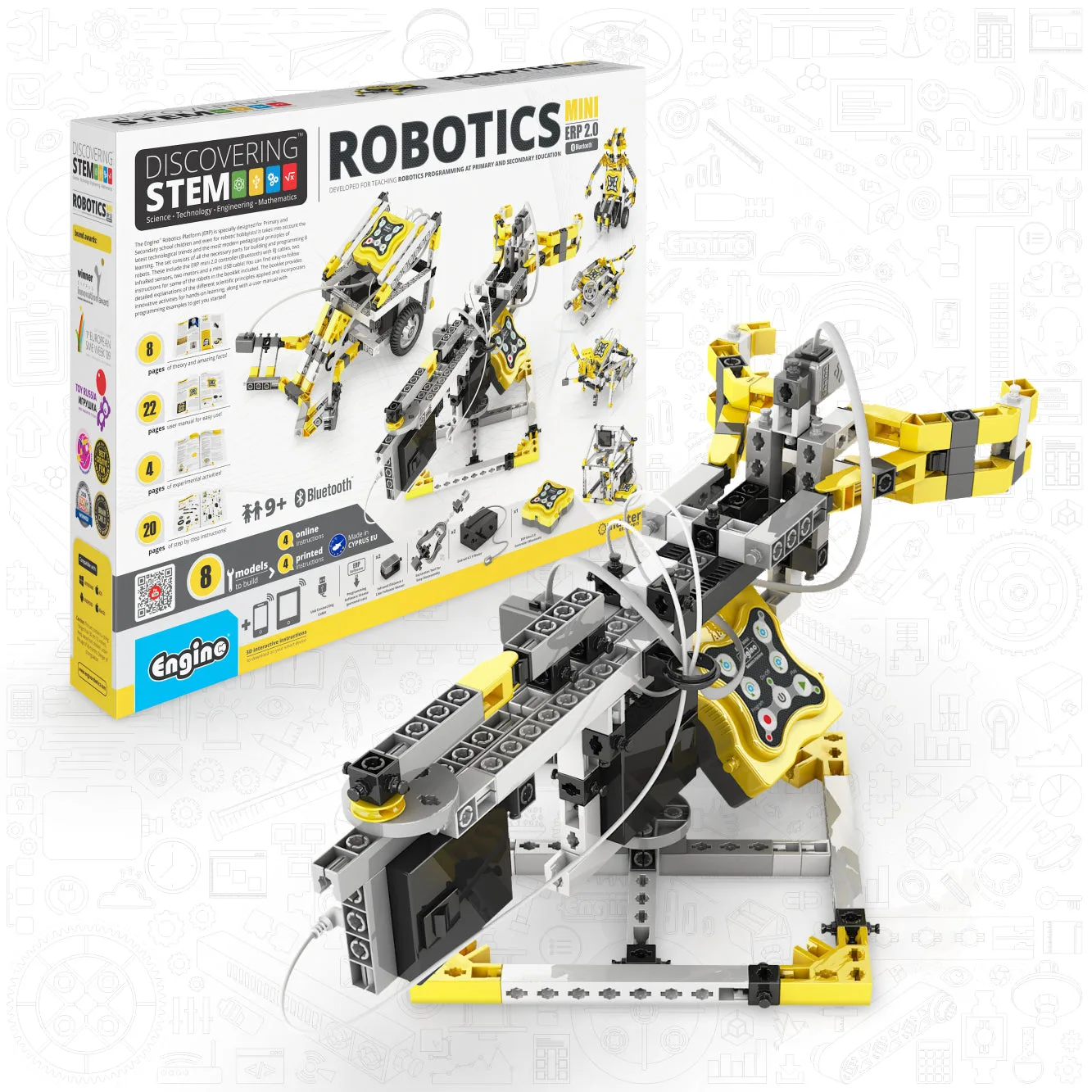 Engino Discovering STEM 로봇 세트: Mini ERP 2.0, 9세 이상 코딩 로봇 빌드 및 프로그래밍 (8개 모델)