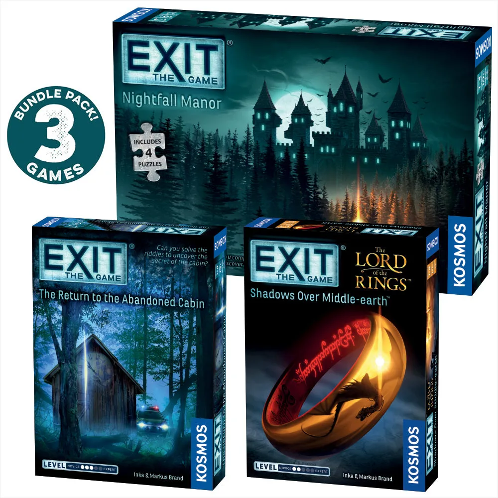 EXIT The Game Three-Pack bundle - Return to the Abandoned Cabin, Nightfall Manor, Lord of the RIngs: Shadows Over Middle-earth