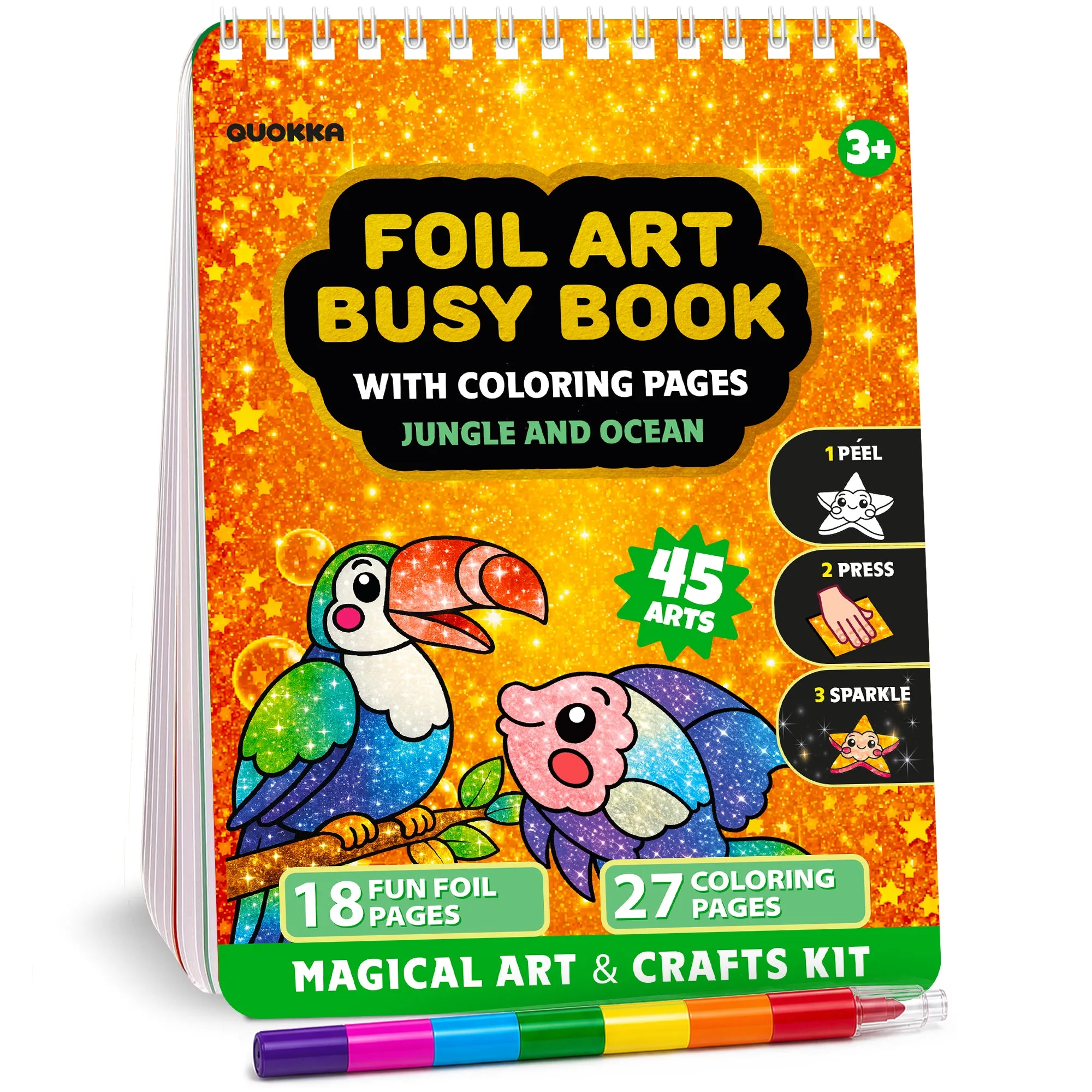 Livre d'activités d'art en feuille avec pages à colorier pour enfants – Jungle & Océan