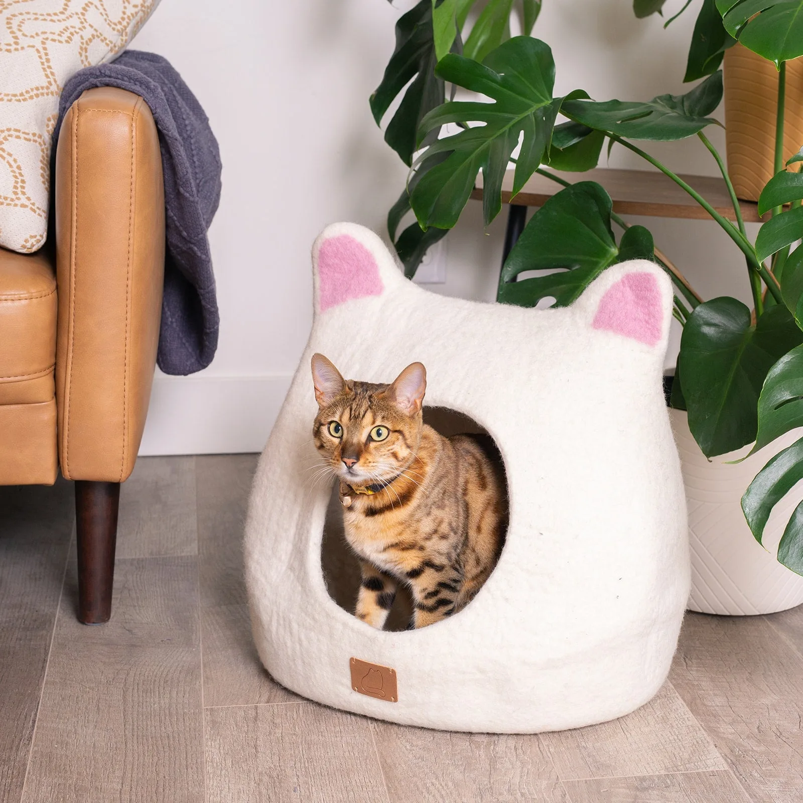 Organic Felt Wool Cat Cave with Cat Ears