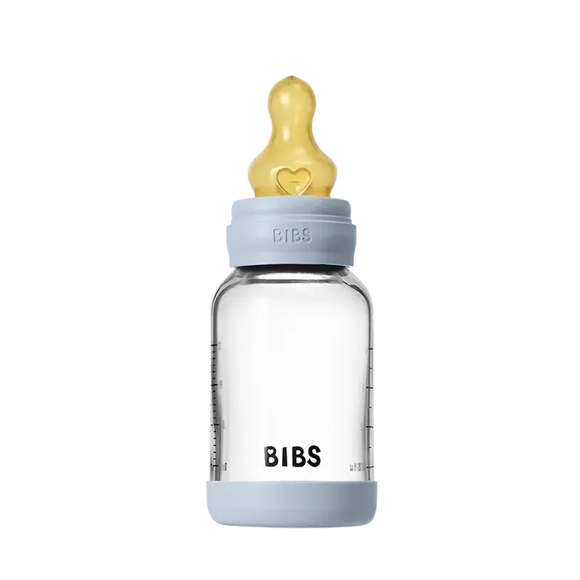 BIBS - Glass Baby Bottle 4oz Latex - Baby Blue