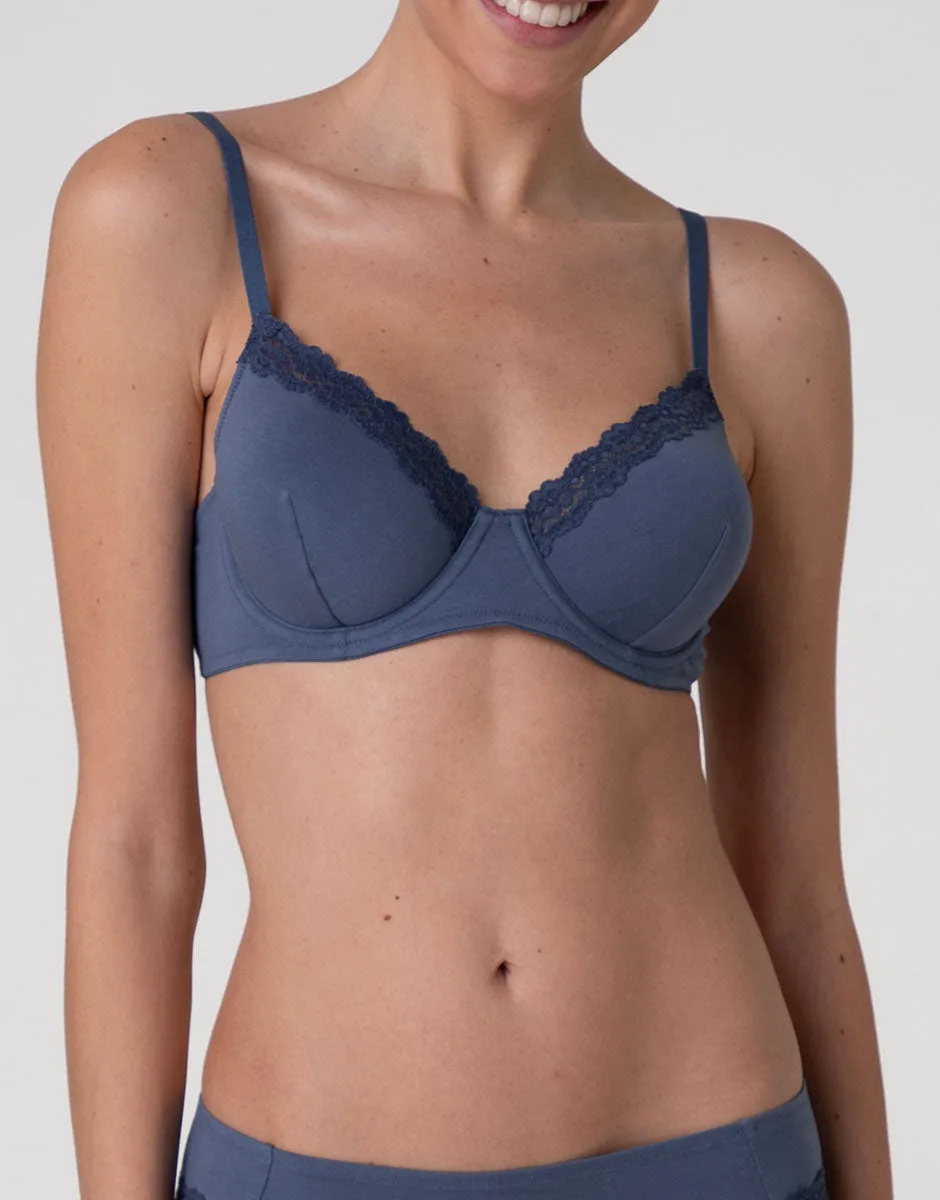 Reggiseno con Ferretto Trendy Modal in Cotone Modal e pizzo, blu polvere