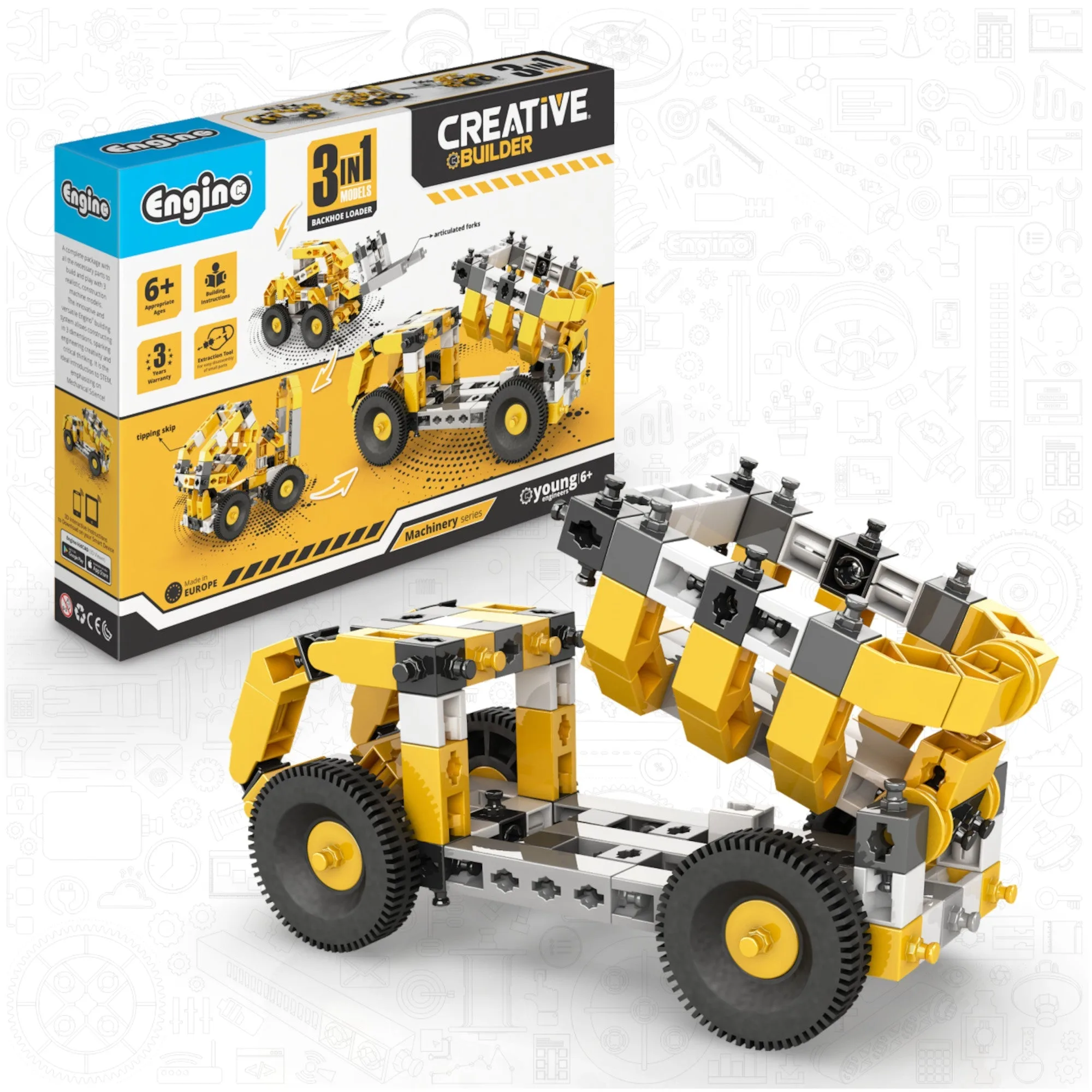 Engino Creative Builder Kiepwagen Machinerie Set: Bouwspeelgoed voor Kinderen 6+ (3 Modellen)