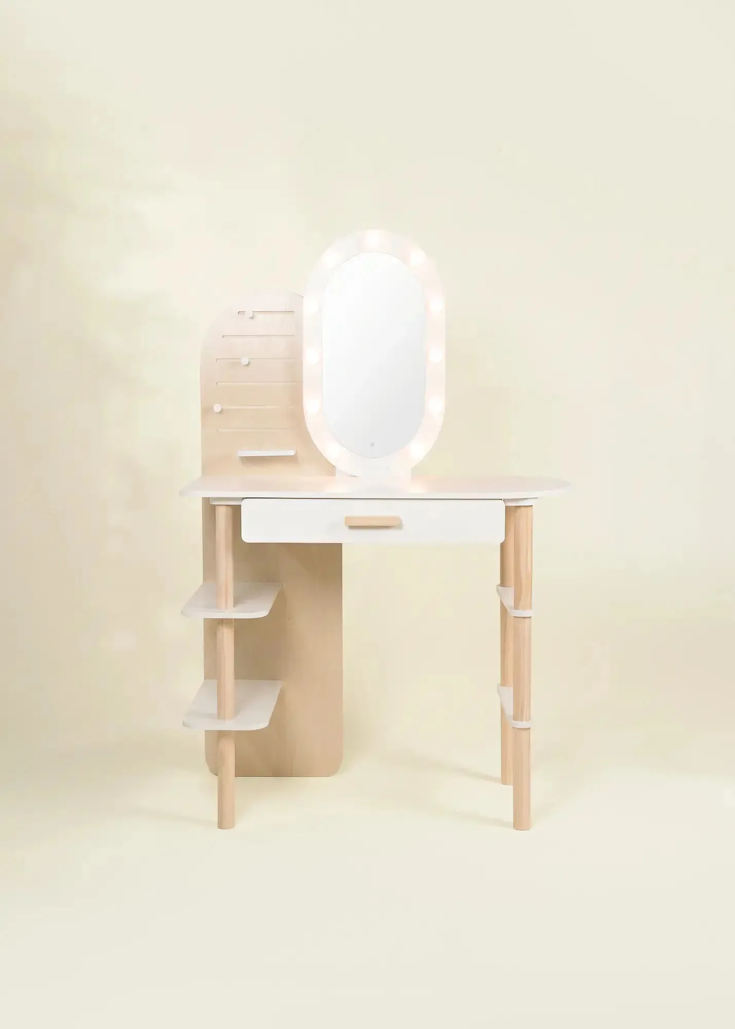 Large Wooden Vanity Station Lighted Mirror & Shelves