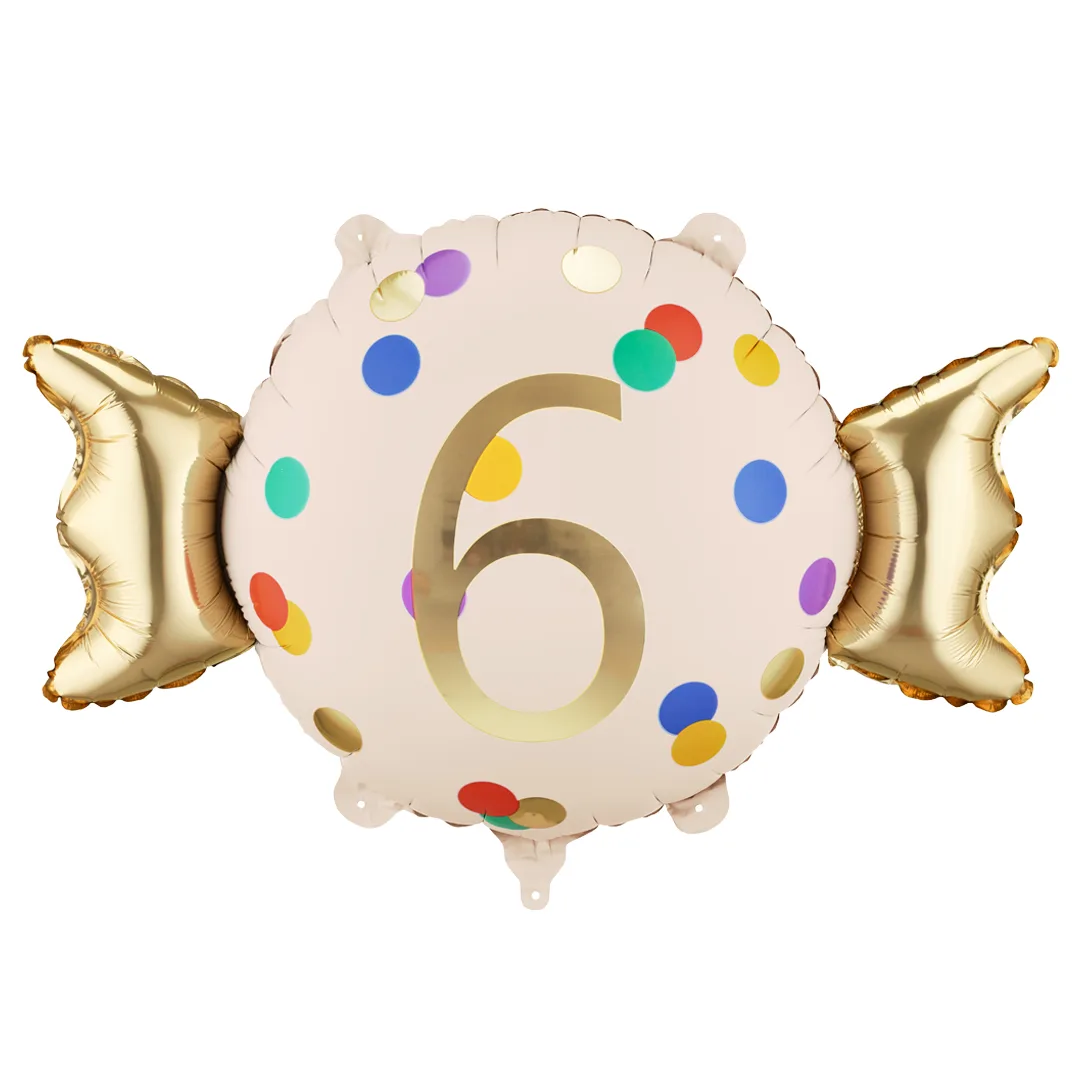 Colourful Dots & Gold 6th Birthday Sweet Candy Shaped Foil Balloon 61cm / 24 in