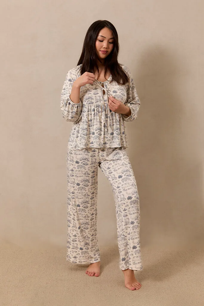 Bleu Toile Tie-Top Long-Sleeve Women’s Sleep Set
