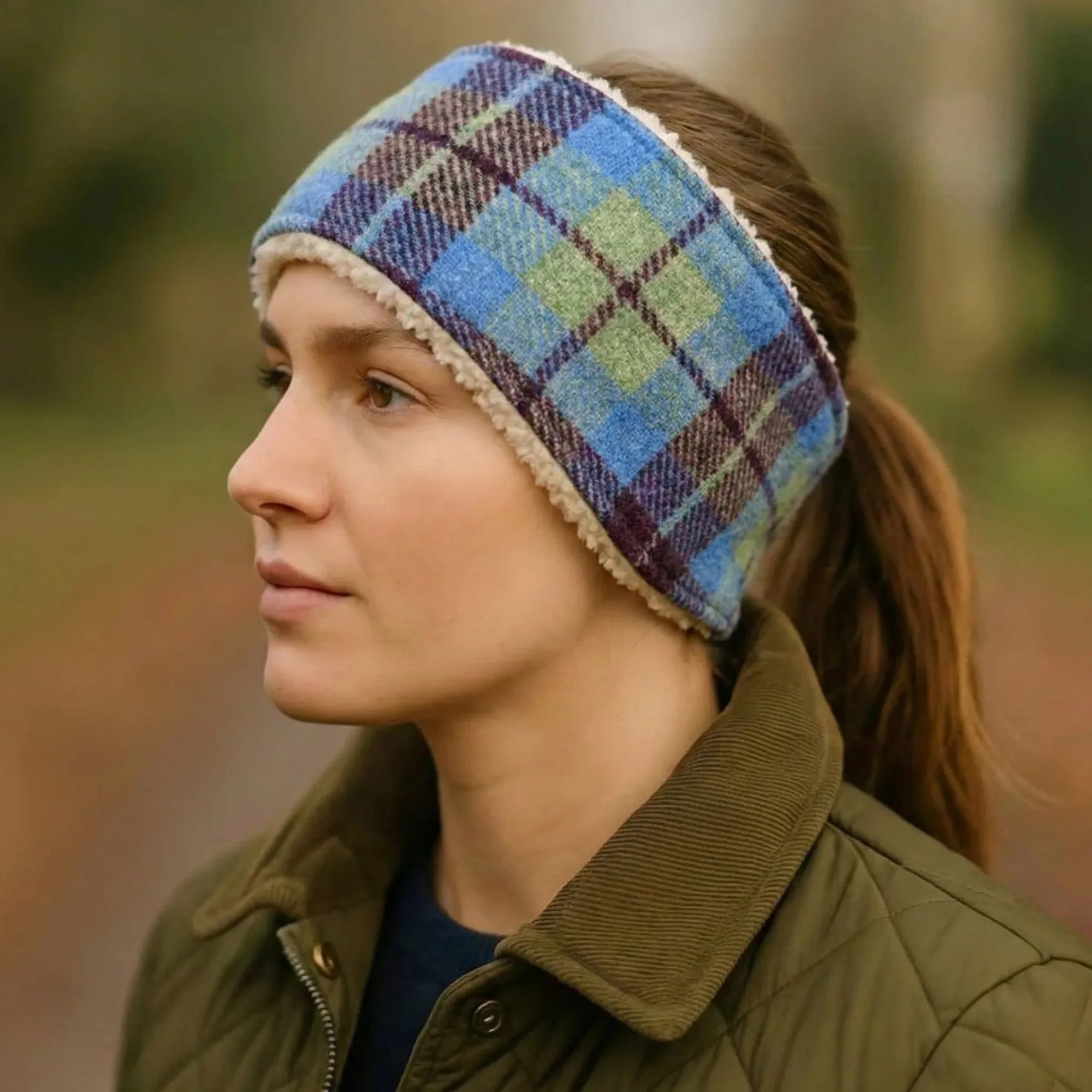 Diadema de Harris Tweed de lujo para mujer Burgundy and Blue Check
