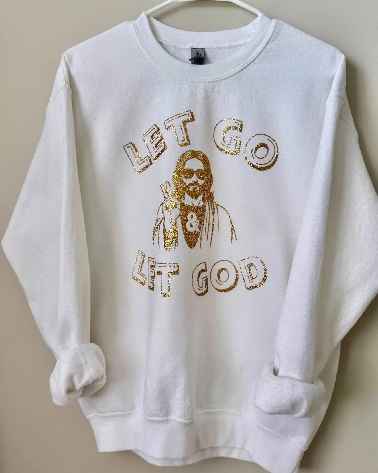 Let Go & Let God Gold Sparkle Crewneck Sweatshirt