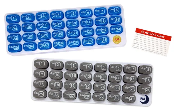 AM/PM 31-Day Monthly Pill Organizer Pods - Blue & Grey