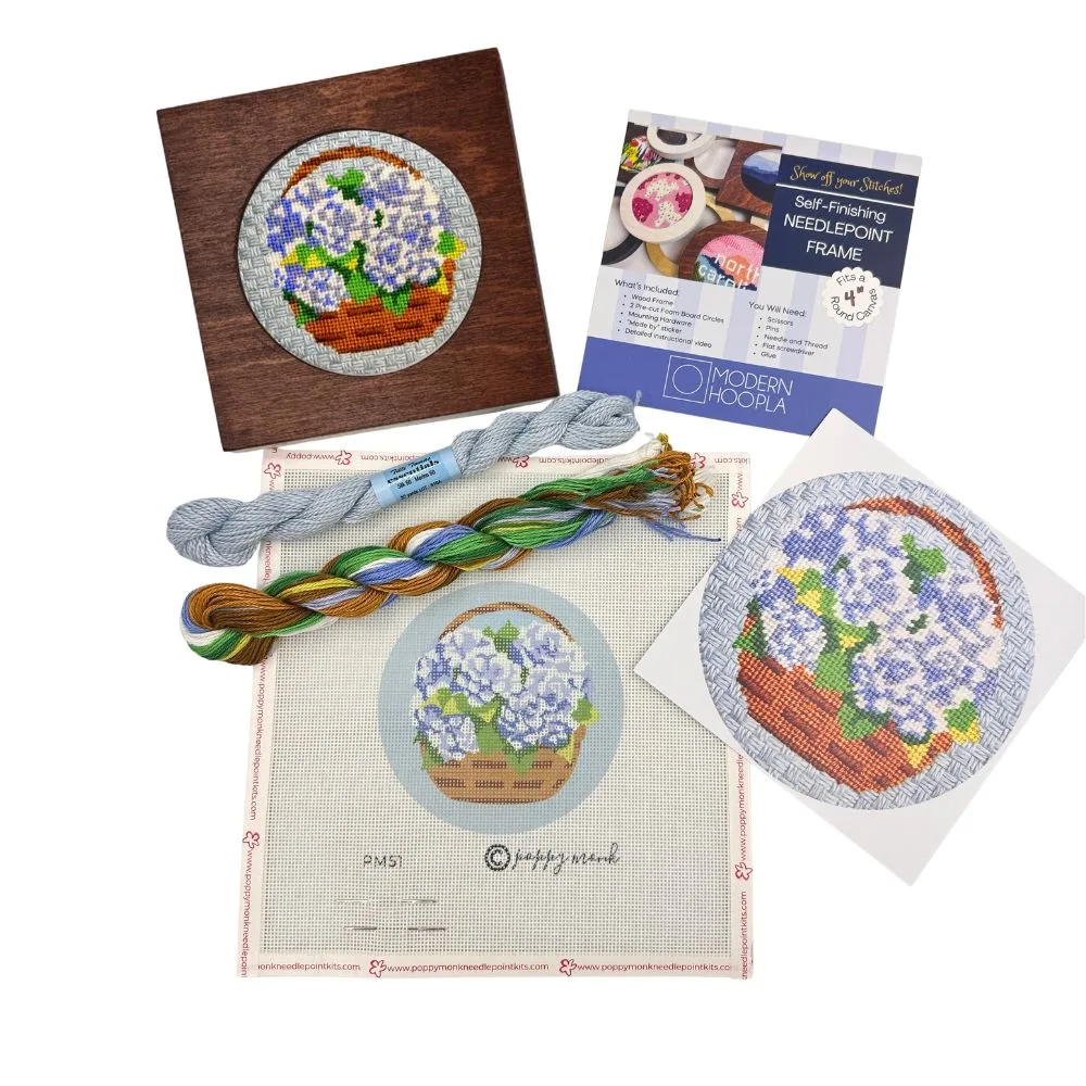 Hydrangea Round + Frame Needlepoint Bundle