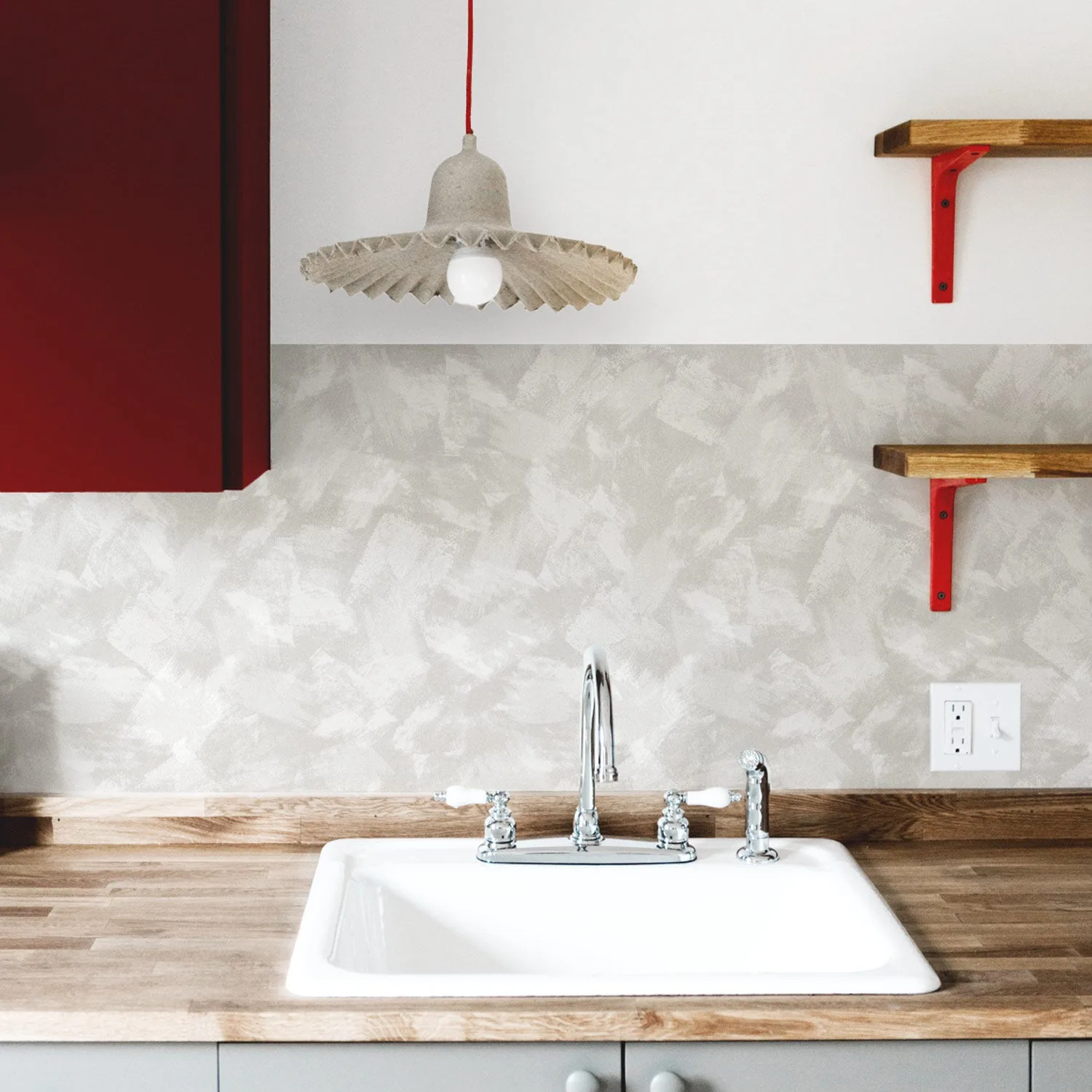 Neutral Limewash Paint Strokes Design Backsplash