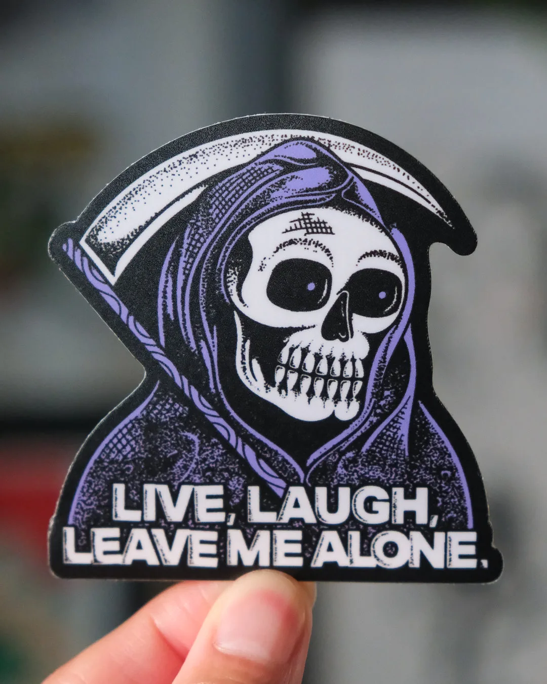 Reaper 'Live, Laugh, Leave Me Alone' - Die-Cut Vinyl Sticker - Purple
