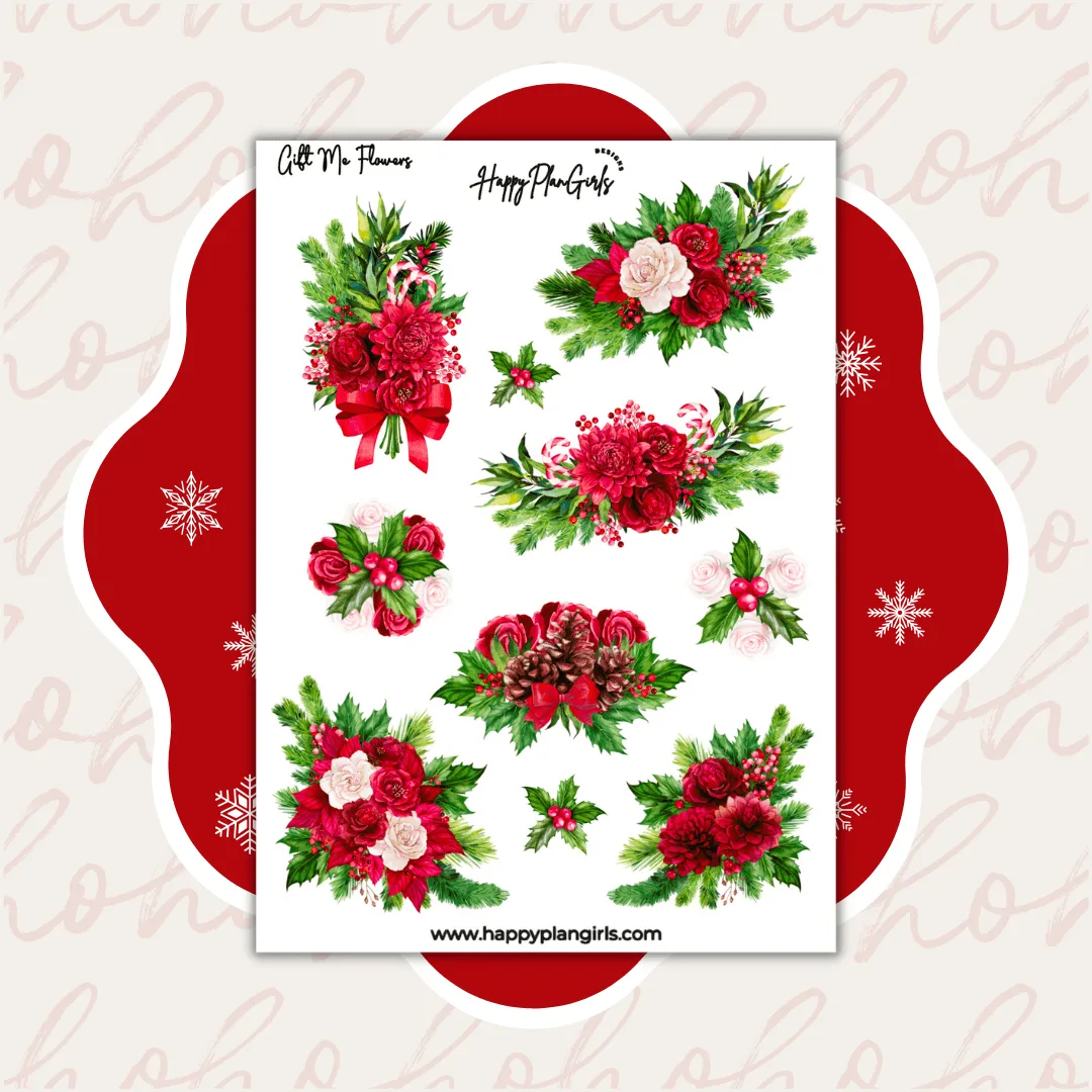 Lámina de pegatinas de flores de regalo de Navidad