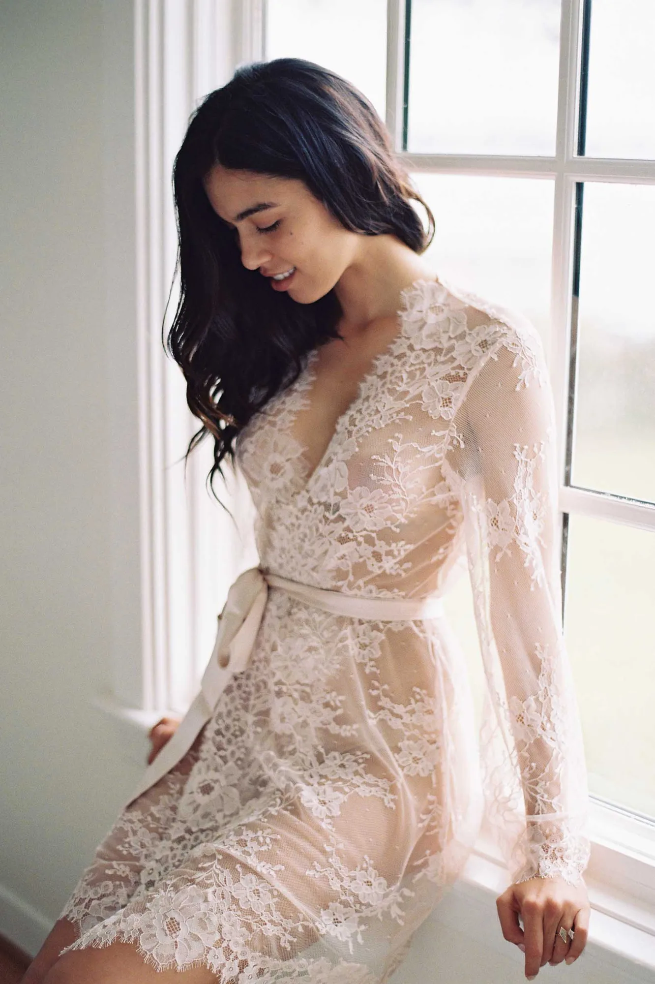Peignoir en dentelle Camellia rose