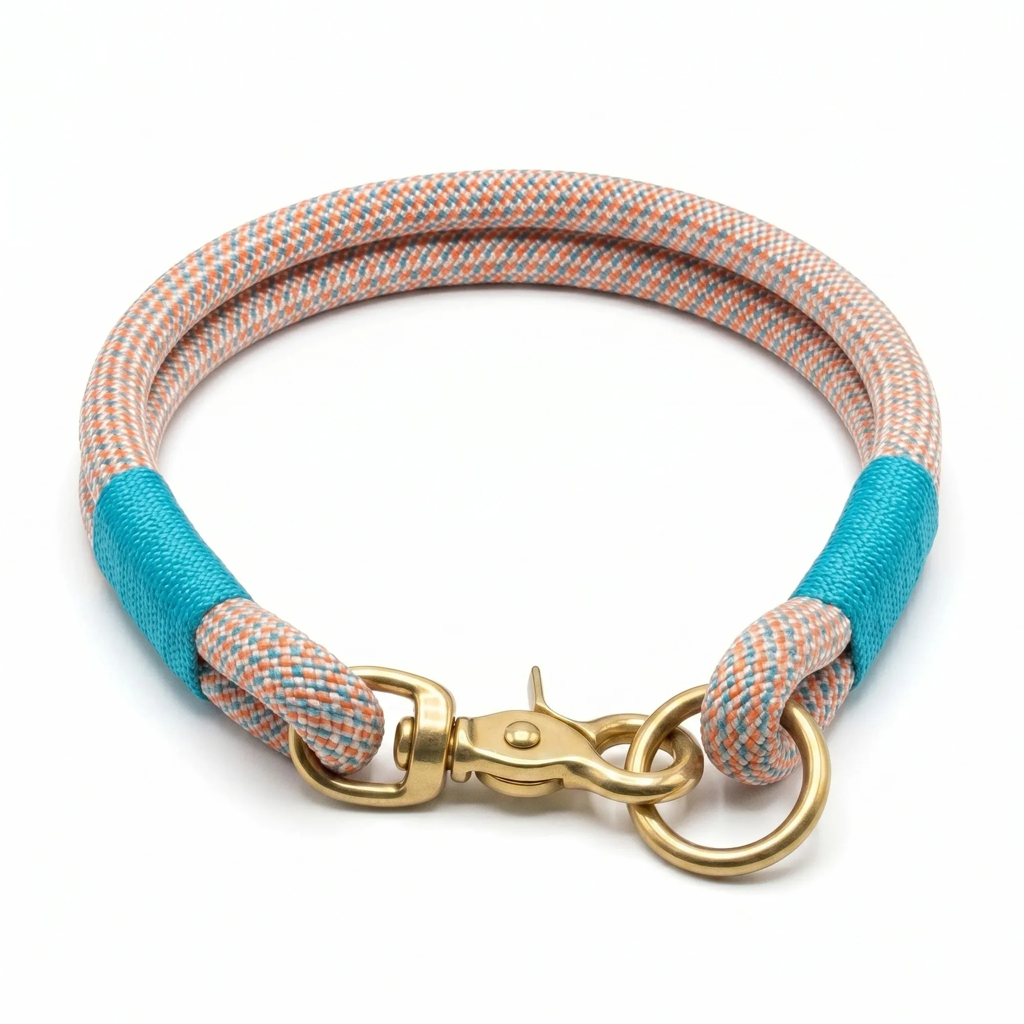Orange & Blue Handmade Rope Dog Collar with Whipping