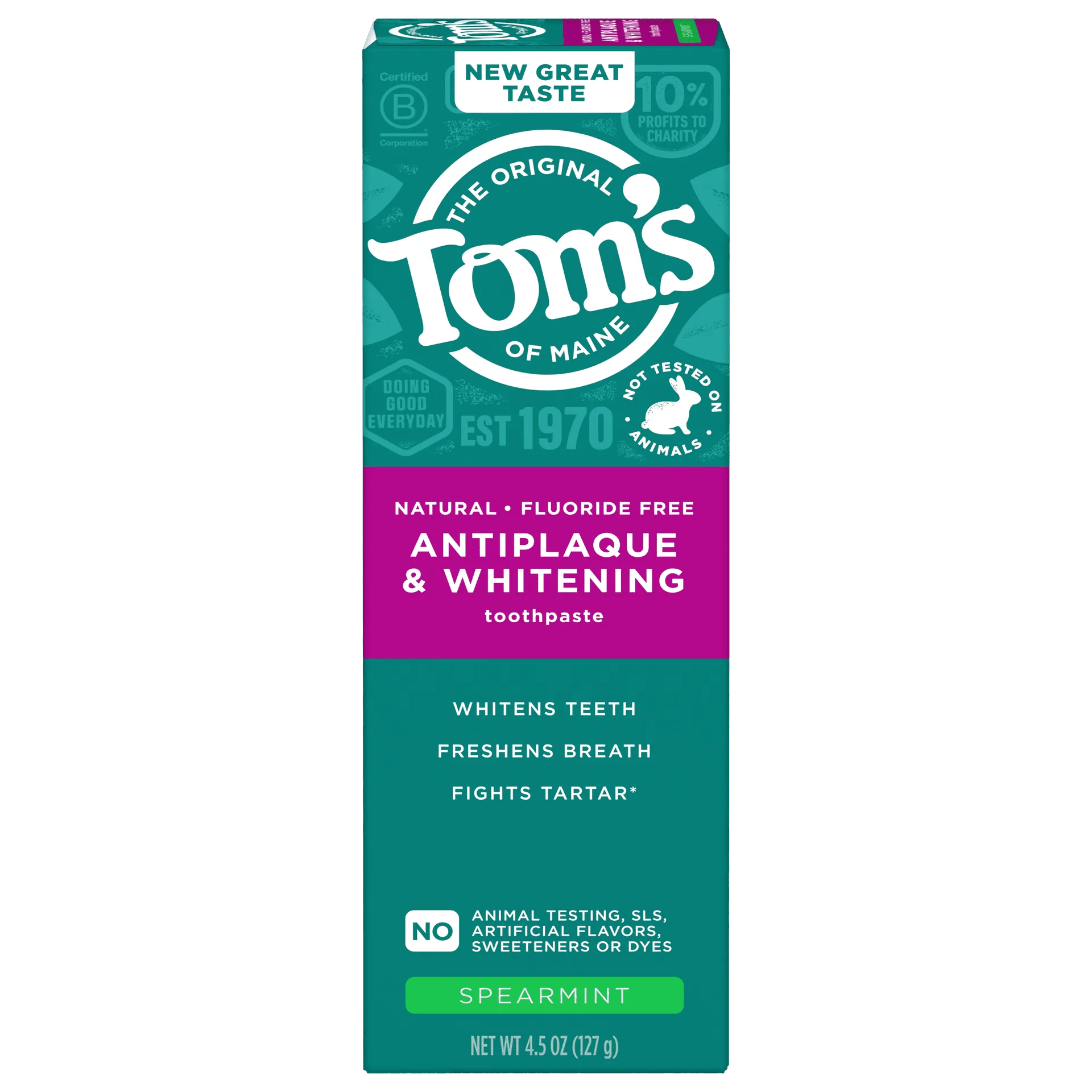 Dentifrice naturel à la menthe verte, sans fluor, anti-plaque et blanchissant