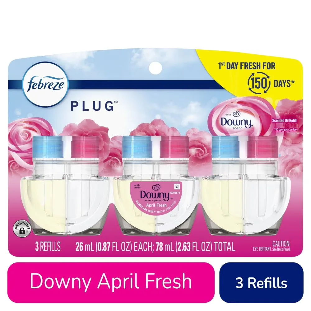 Febreze Plug In Air Freshener Odor-Fighting Scented Oil Refill Downy April Fresh Scent Refills 3 ct - Pack of 2