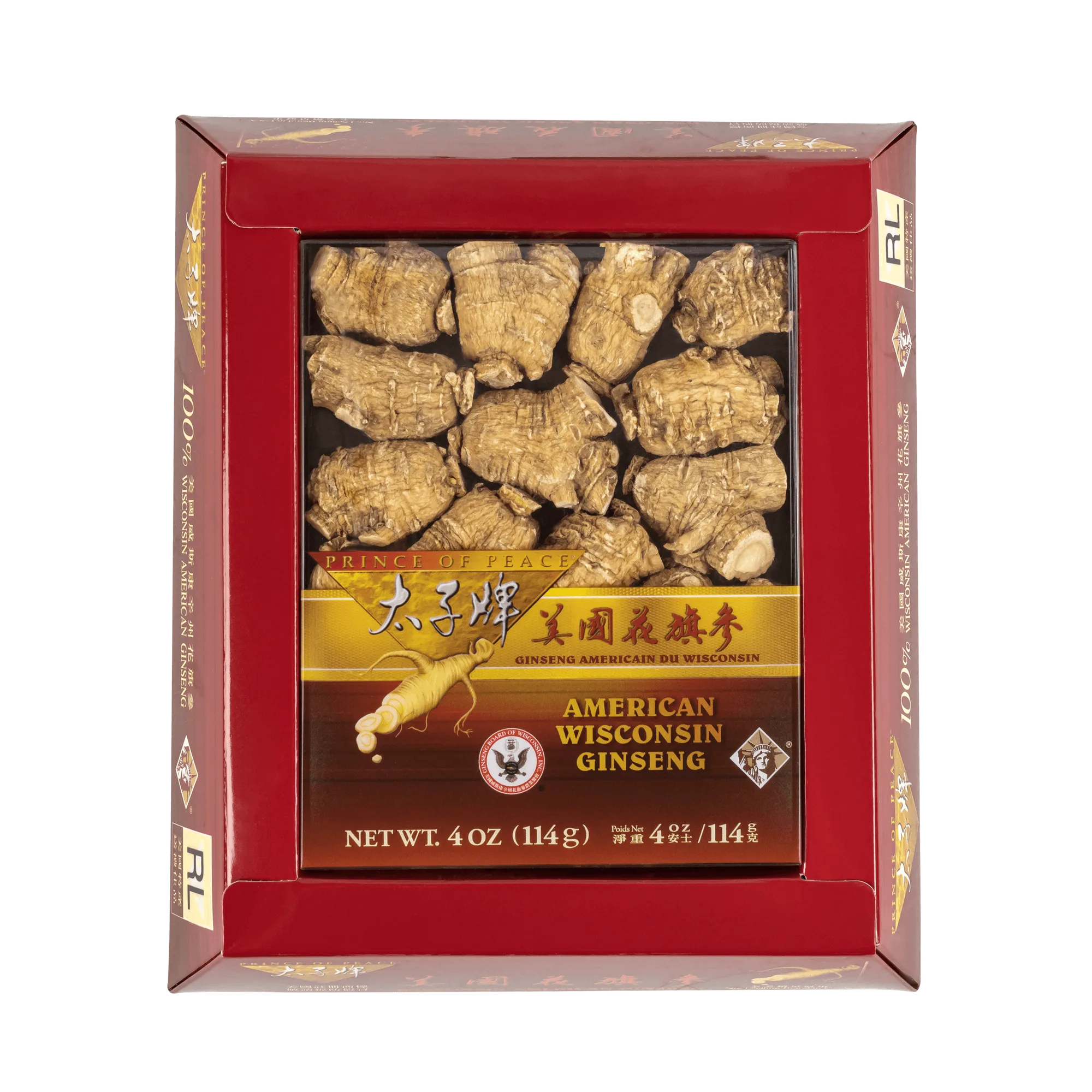 Prince of Peace Ginseng americano de Wisconsin, raíces grandes redondas, 4 oz