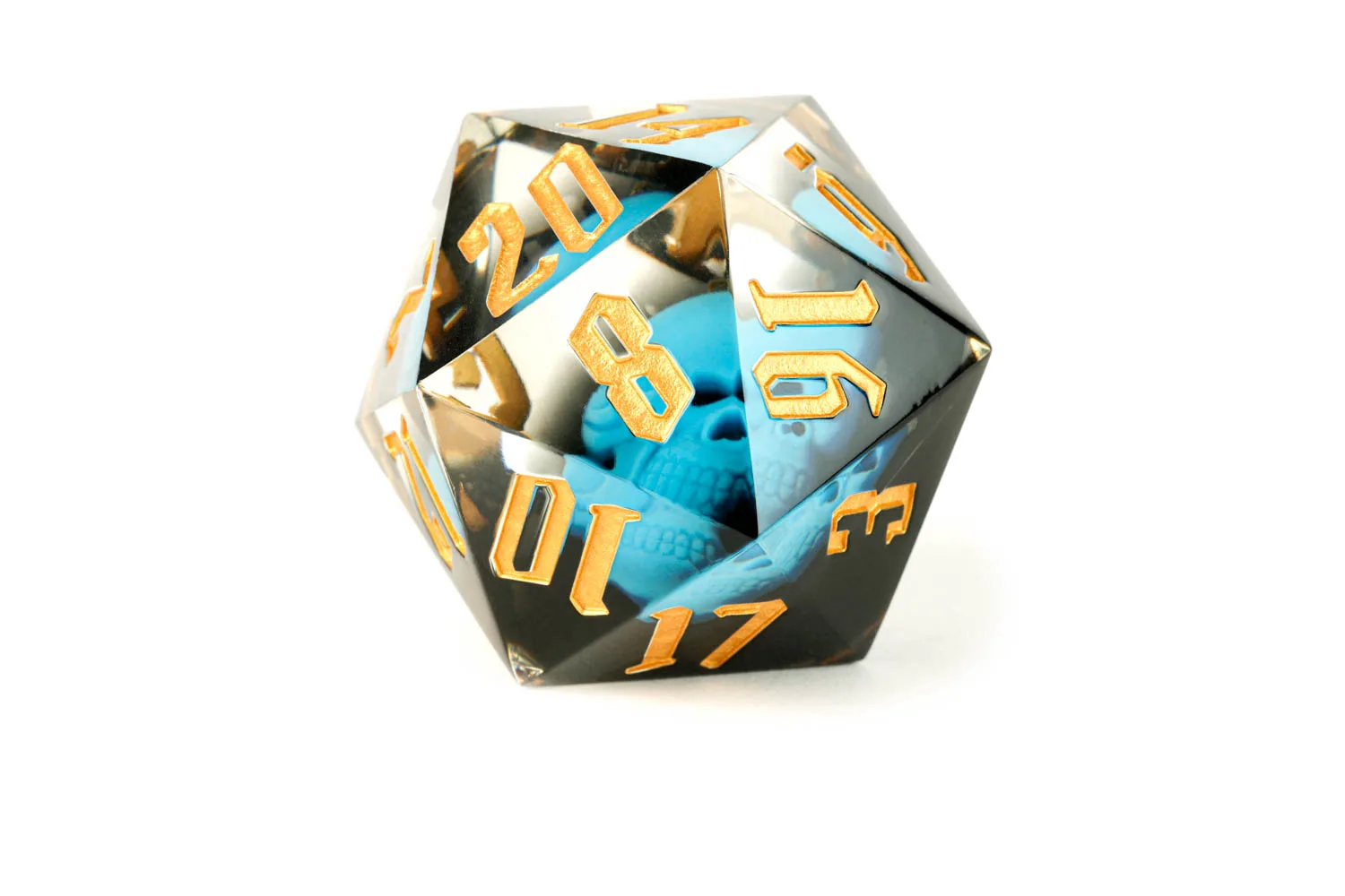 Handgefertigter 55mm Sharp Edge d20: Blauer Schädel