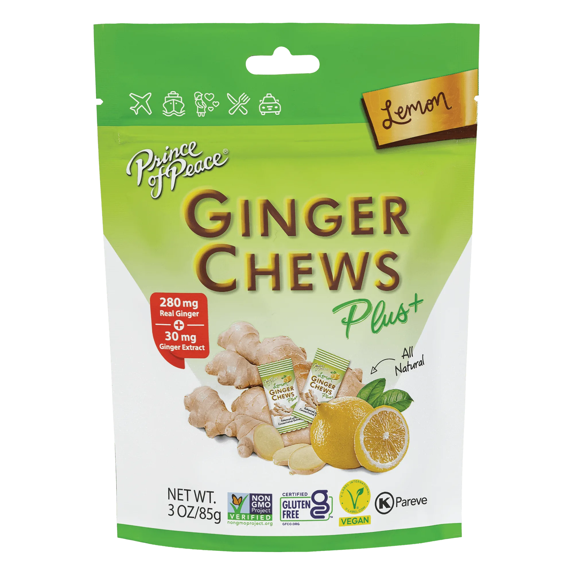 Prince of Peace Ginger Chews Plus+, Lemon, 3oz