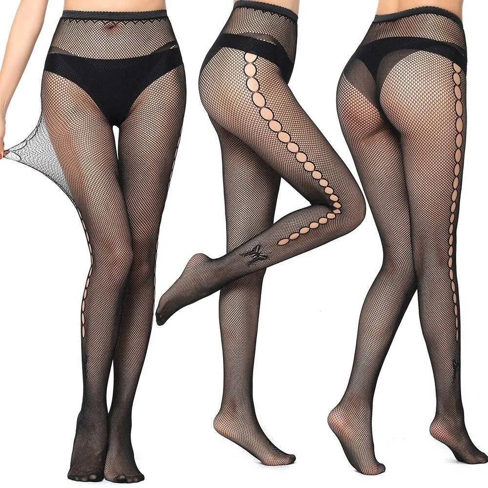 Black Butterfly Print Nylon Tights