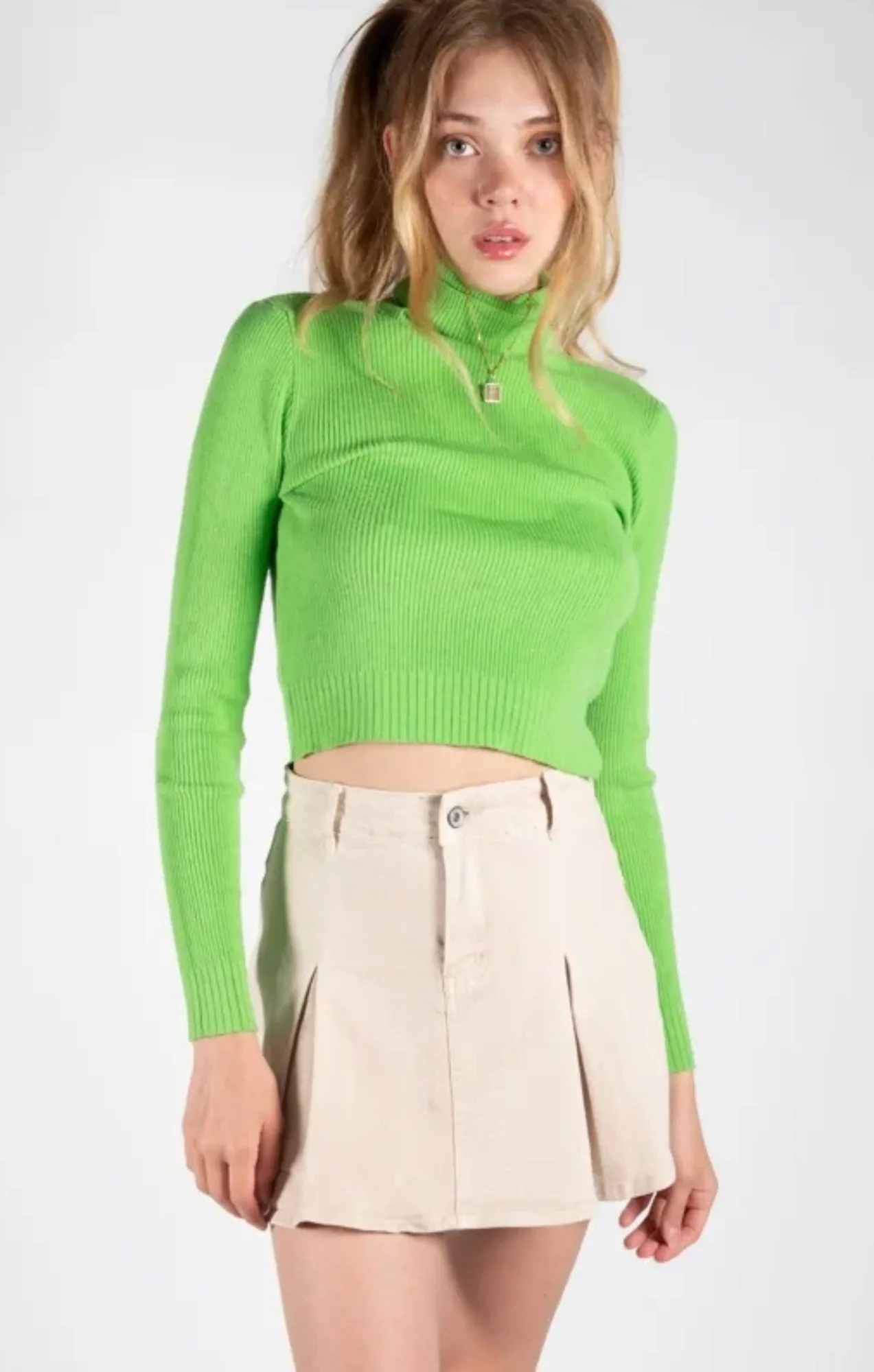 Denim Pleated Mini Skirt - Cassara