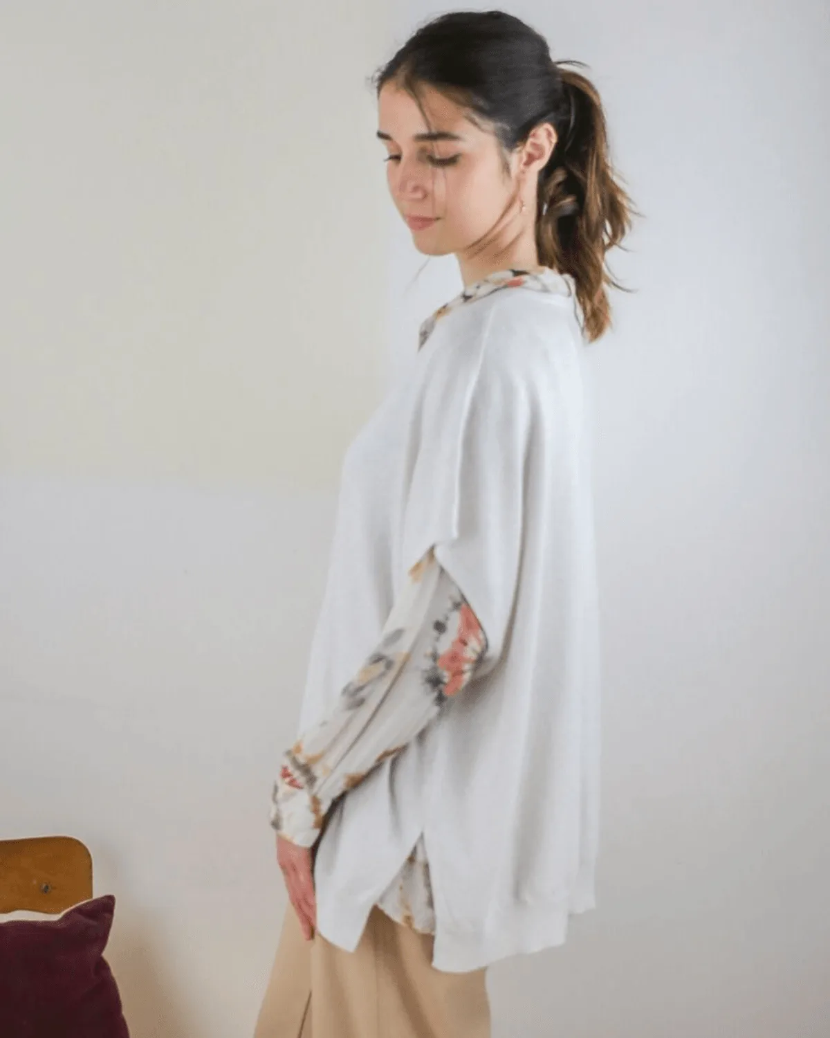 Pull poncho femme blanc pailleté argent en laine et cachemire