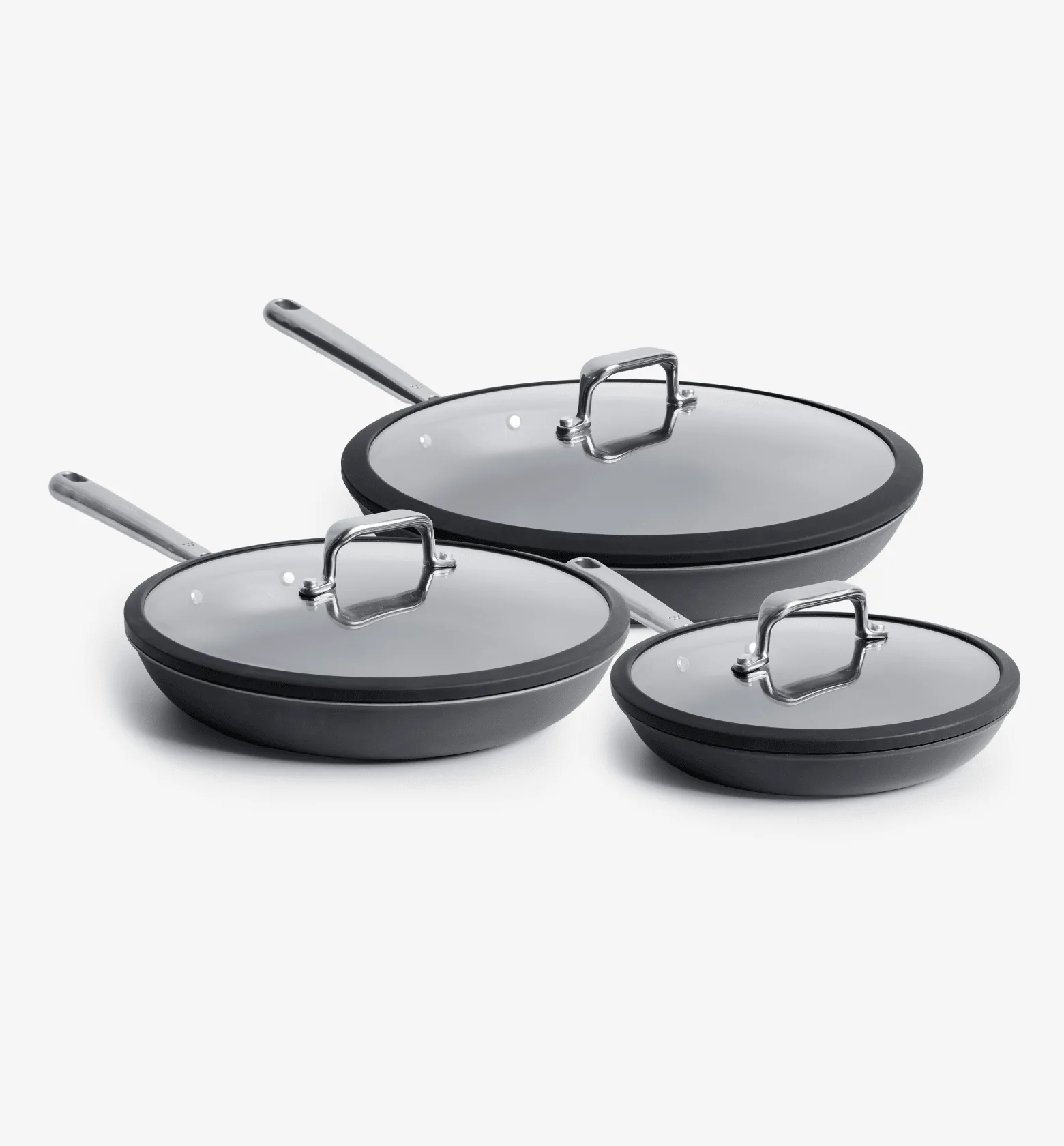 8” + 10” + 12” Pre-Seasoned Carbon Steel Frying Pan + Glass Lids