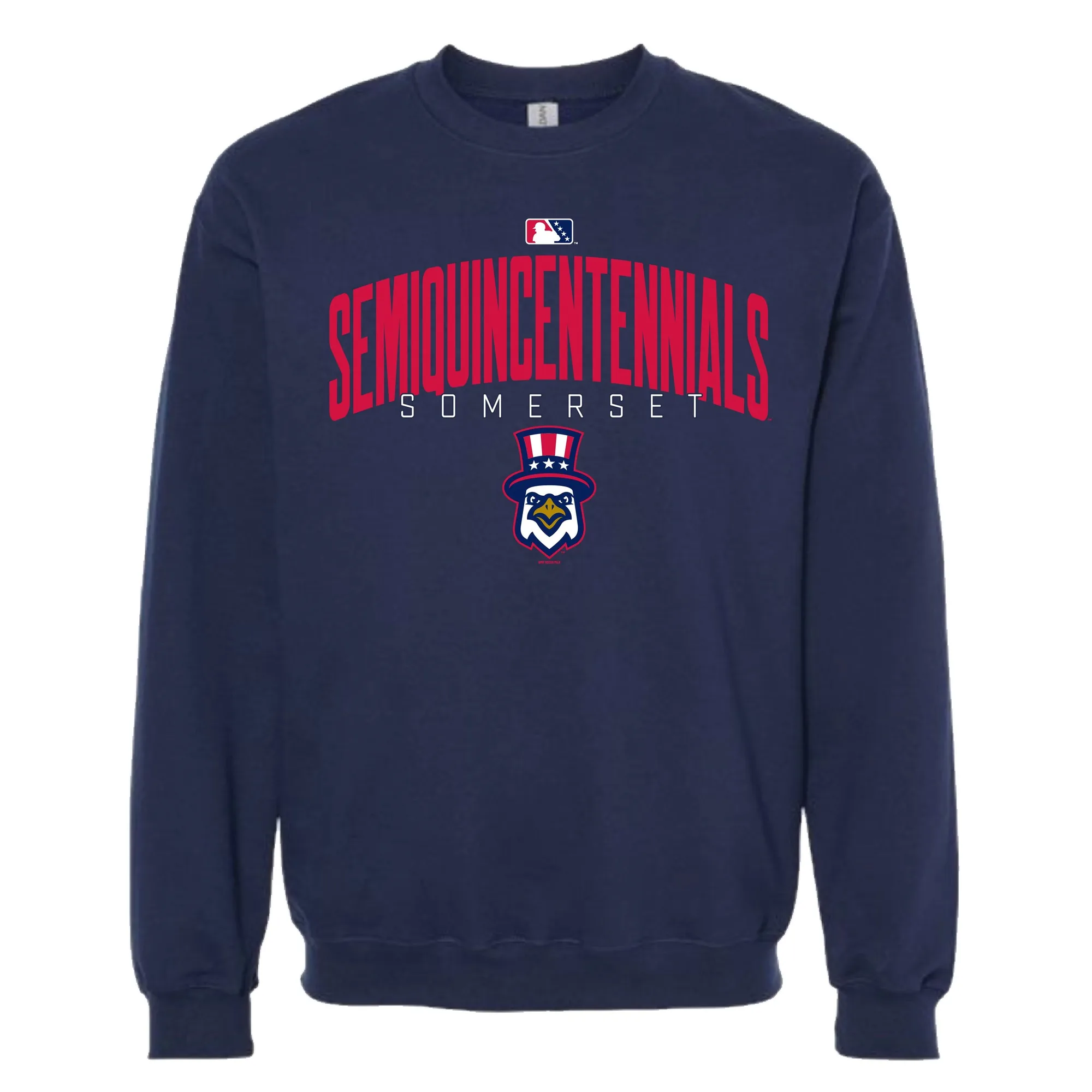 Somerset Patriots Adult Soft Style Somerset Semiquincentennials Crew Neck Gallagher Wordmark Eagle Sweatshirt