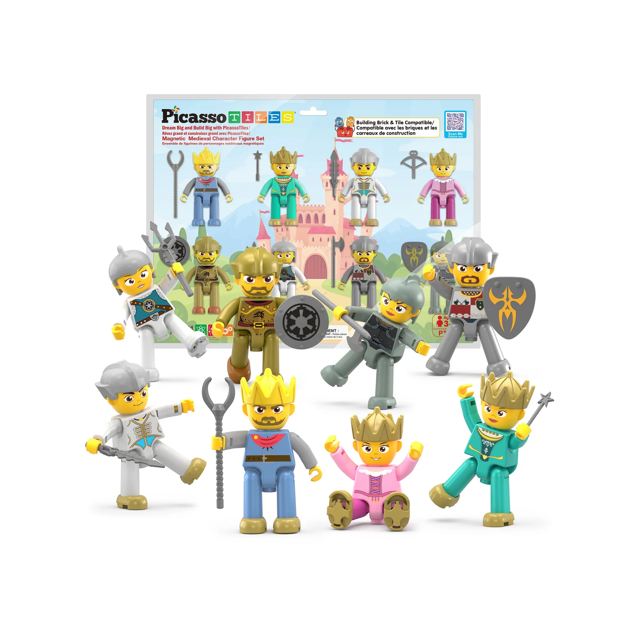 PicassoTiles Medieval King and Knights Magnet Tile Character Figure Set
