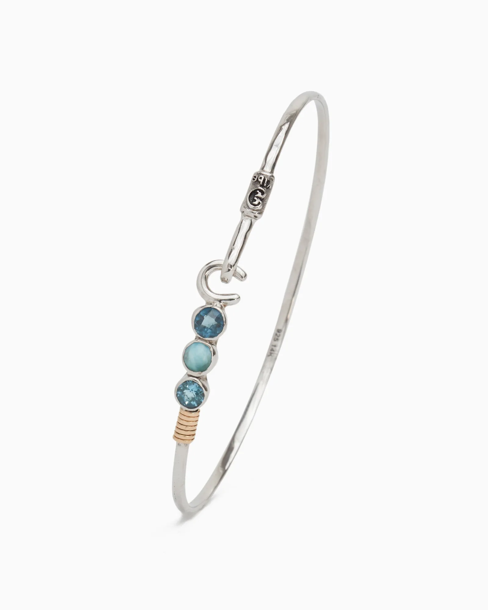 Bracciale The Hook con tre pietre, 2 mm - Topazio blu London/Larimar/Topazio blu Hampton