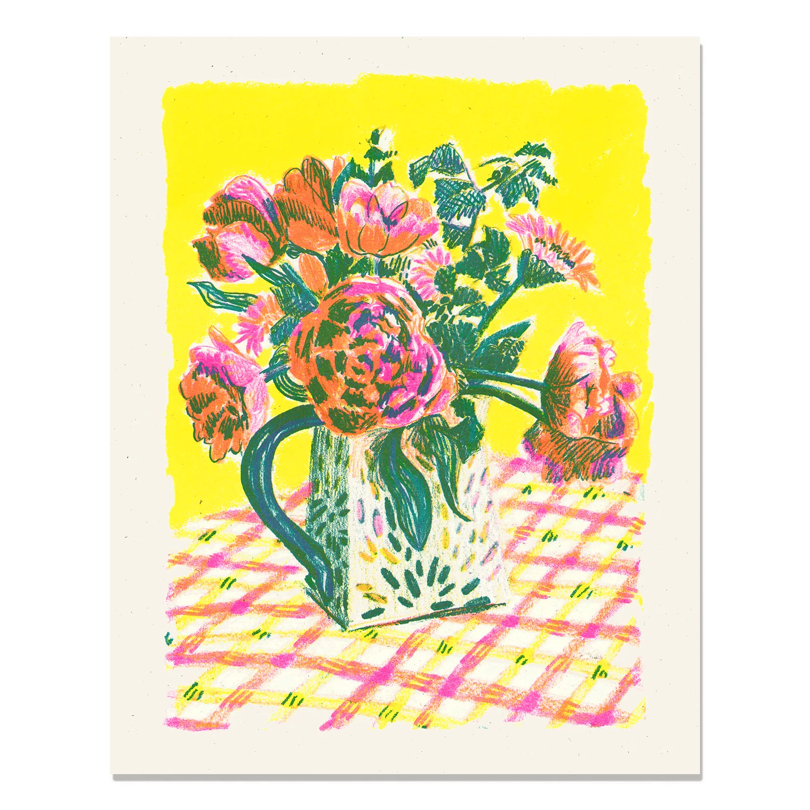 Impression Risograph Tulipes et Gingham